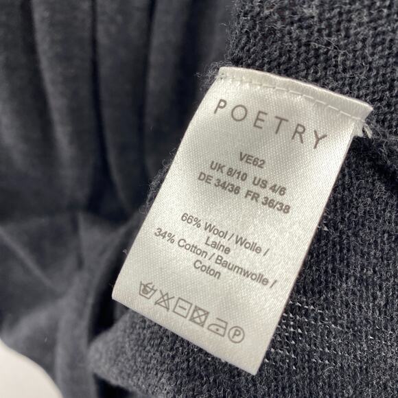 POETRY Dress 4 Sweater Wool Cotton Tunic Crochet Knit Ruched Long Sleeve Gray - Picture 4 of 11